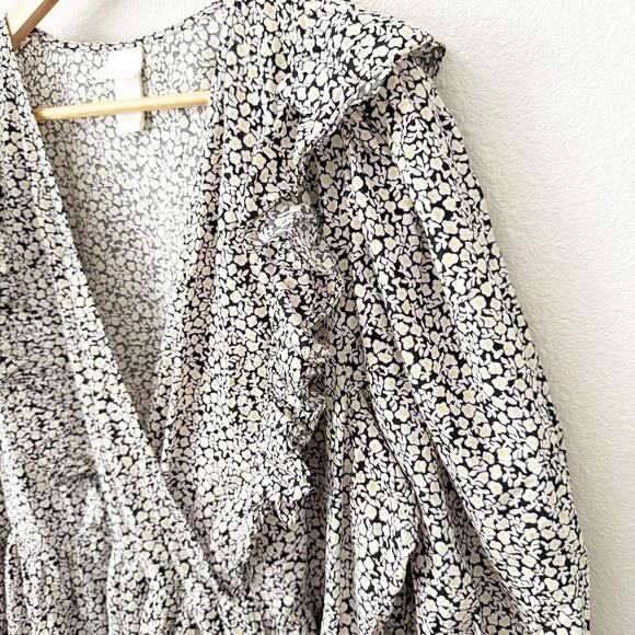 H&M | Floral Puff Sleeve Dress Ruffles black White Yellow Pink Cottagecore | XL - Picture 5 of 9